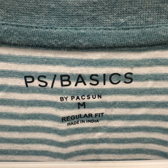 PacSun PS Basics Teal Blue Men Stripe Striped T-Shirt Medium Cotton - Picture 3 of 4